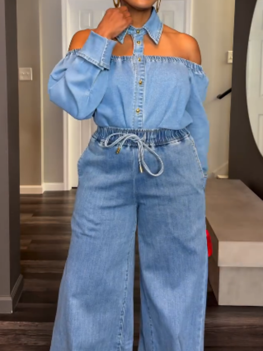 Chic Off-shoulder Denim Blouse