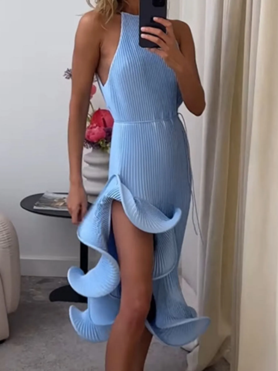 Ruffle Hem Sleeveless Occasion Dress
