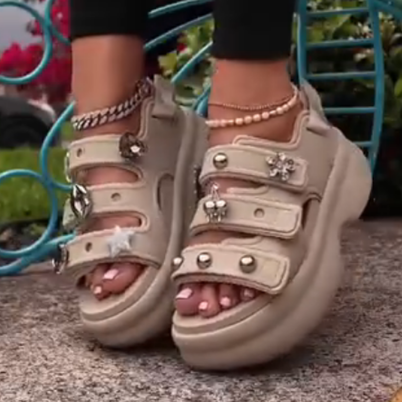 Women's Platform Sandal with Jewel Buttons