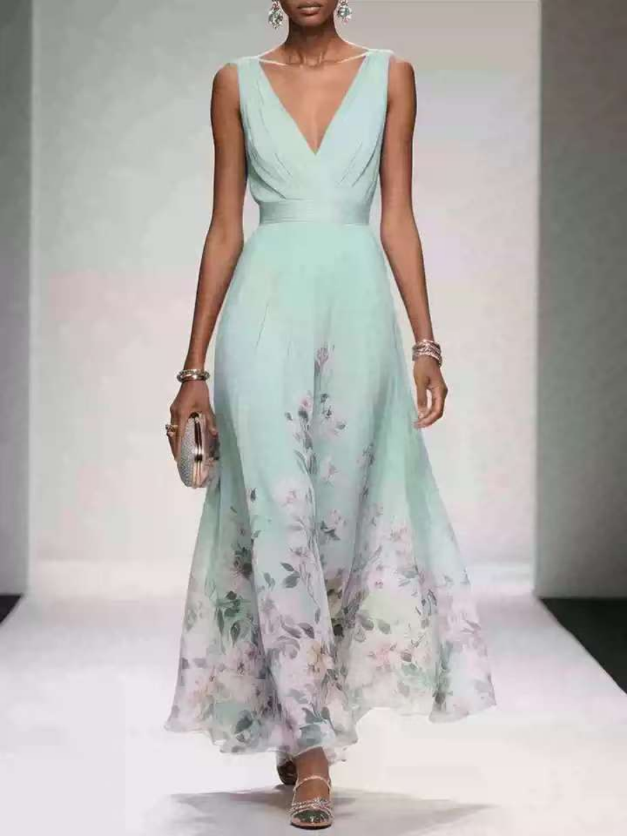 V-neckline Chiffon Printed Dress