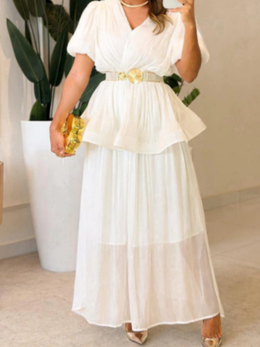 Classic V-neckline Midi Dress