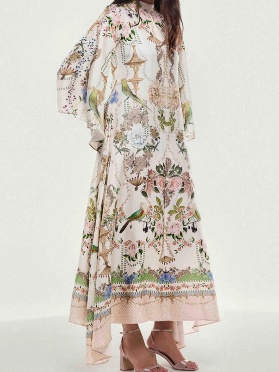 Exquisite Flared Sleeve Satin Maxi Dress