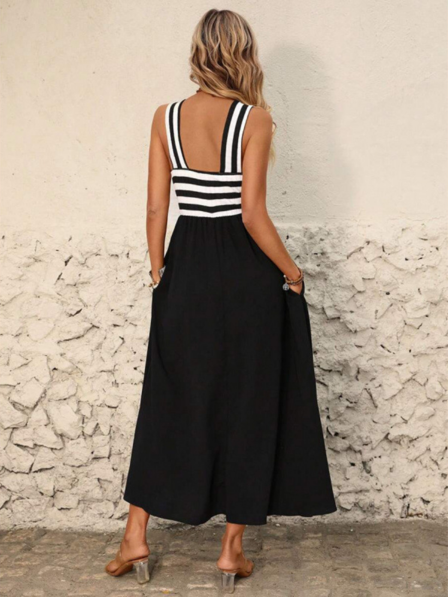 Striped Stitching Neck Dress