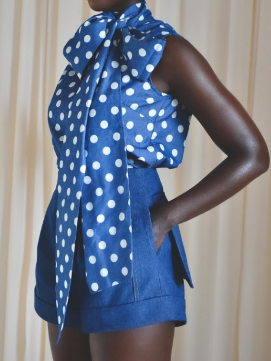 Fancy Polka Dot Tied Blouse