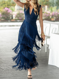 Elegant V-neck Tassel Maxi Dress