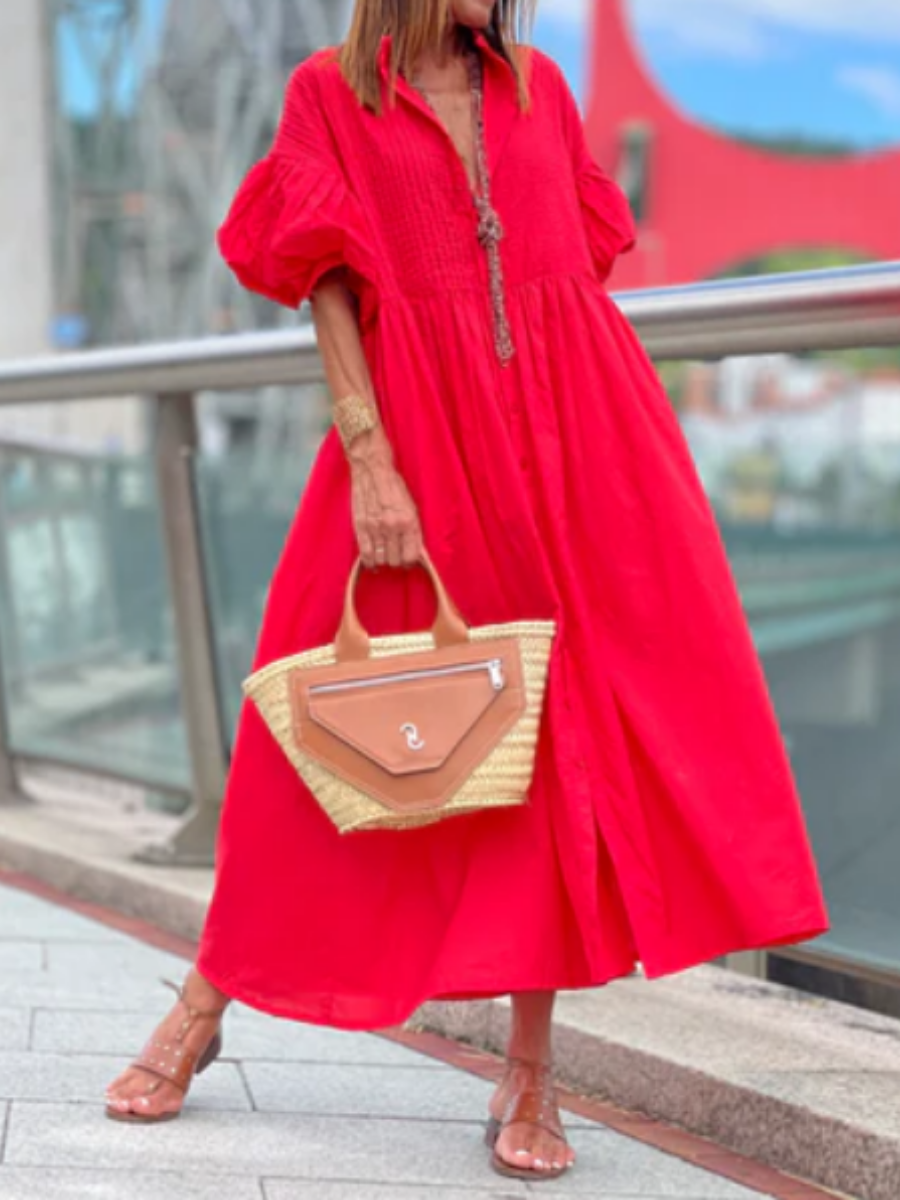 Bohemian Lantern Sleeve Midi Dress
