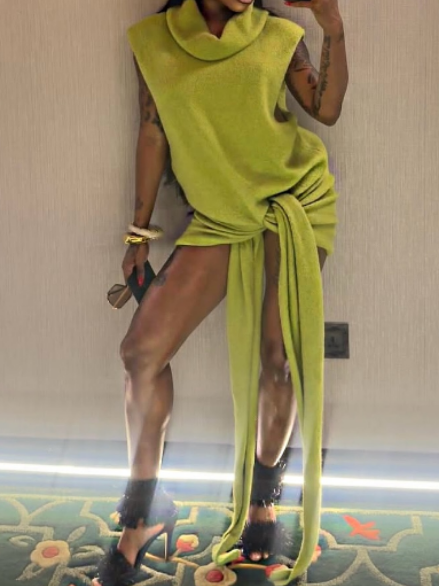 Apple Green Knit Wrap Dress
