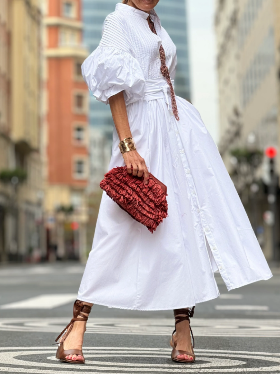 Bohemian Lantern Sleeve Midi Dress