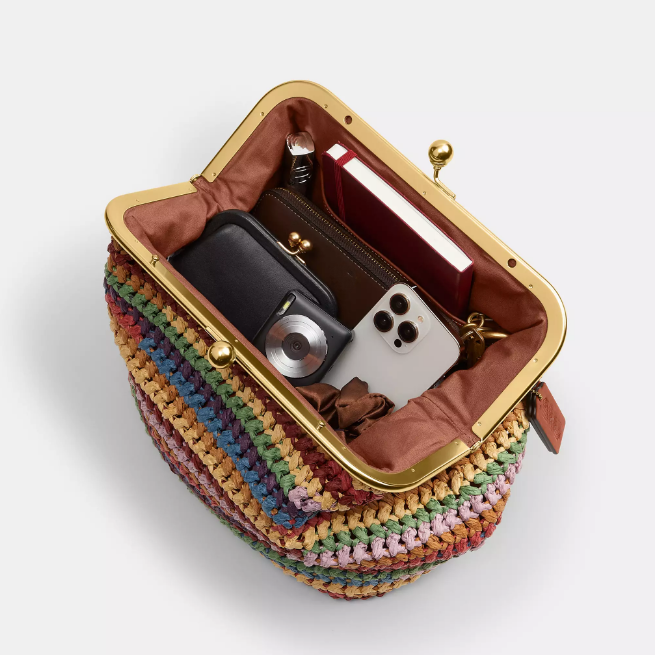 Straw Summer Time Kisslock Frame Bag