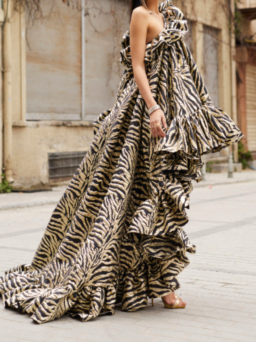 One-Shoulder Asymmetrical Hem Maxi Dress