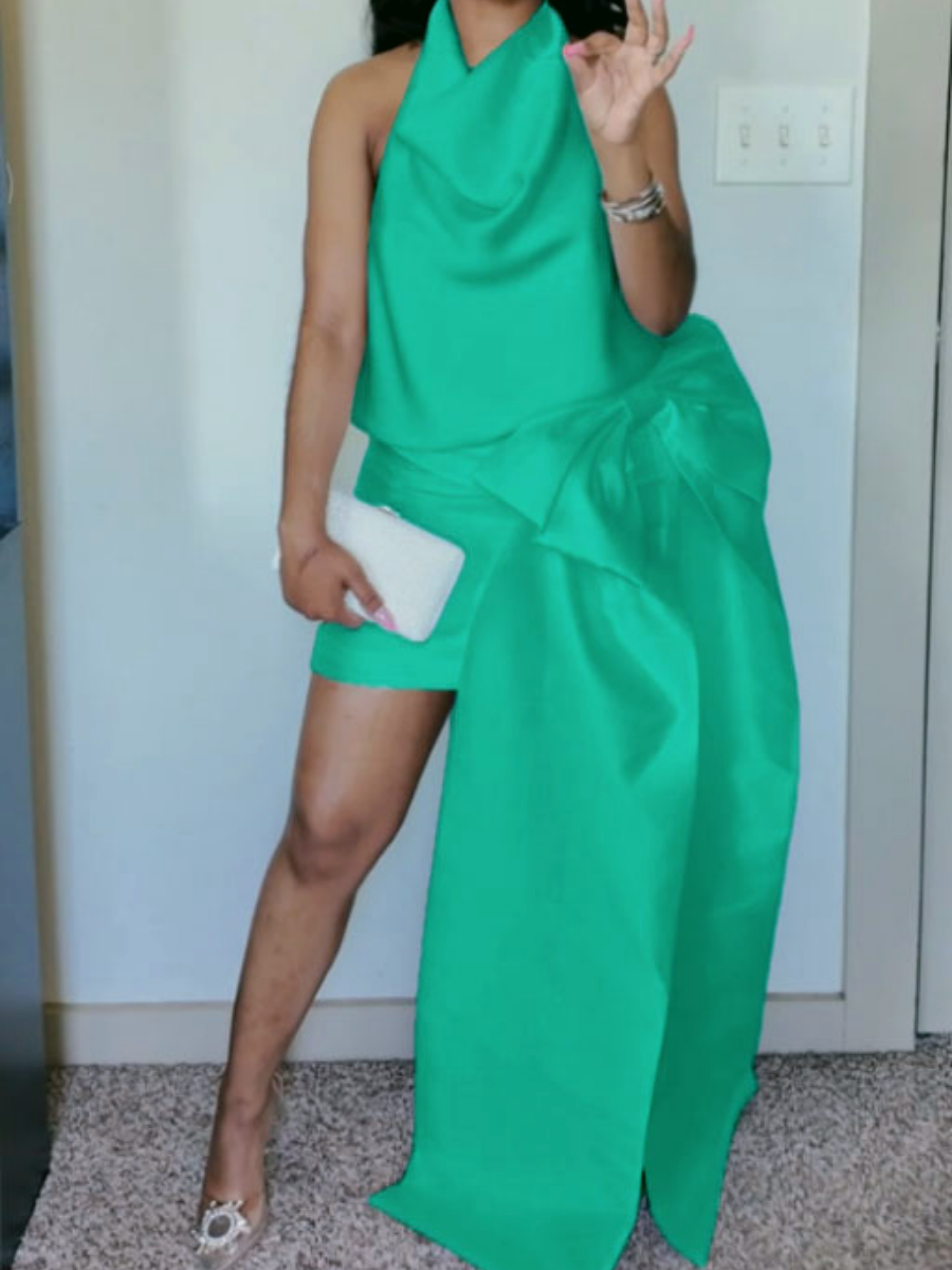 Halter Neck Cowl Top & Bow Skirt Set