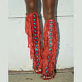 Knee High Fringe Sandals