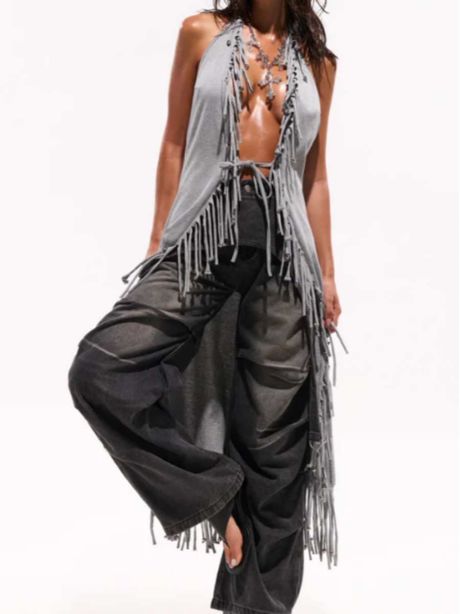 Chill Fringe Backless Blouse