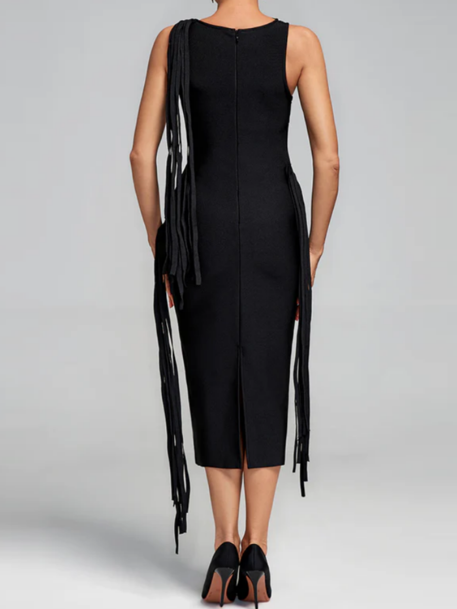 Chill Cut-out Sleeveless Tassel Midi Dress