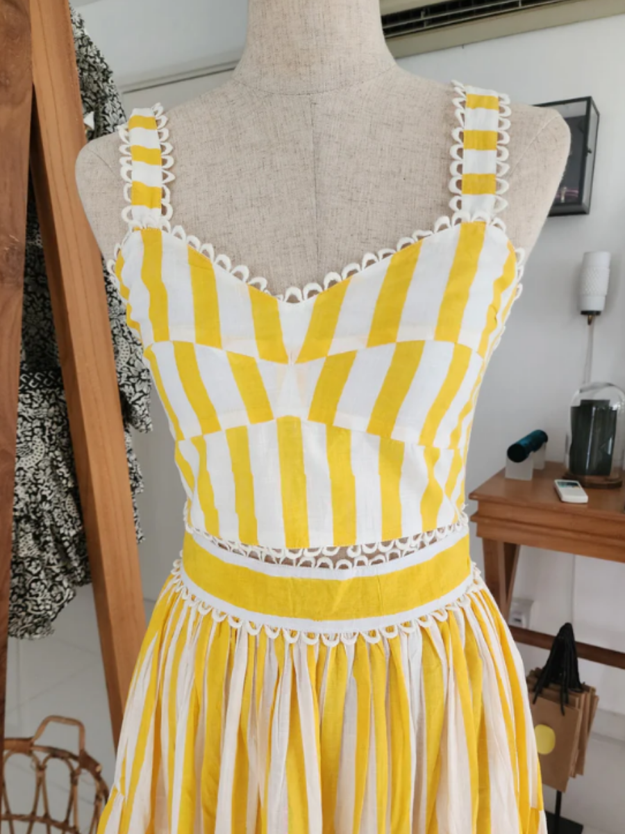 Yellow Stripe Vacation 2pc Maxi Skirts Set