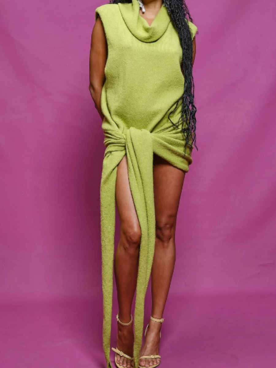 Apple Green Knit Wrap Dress