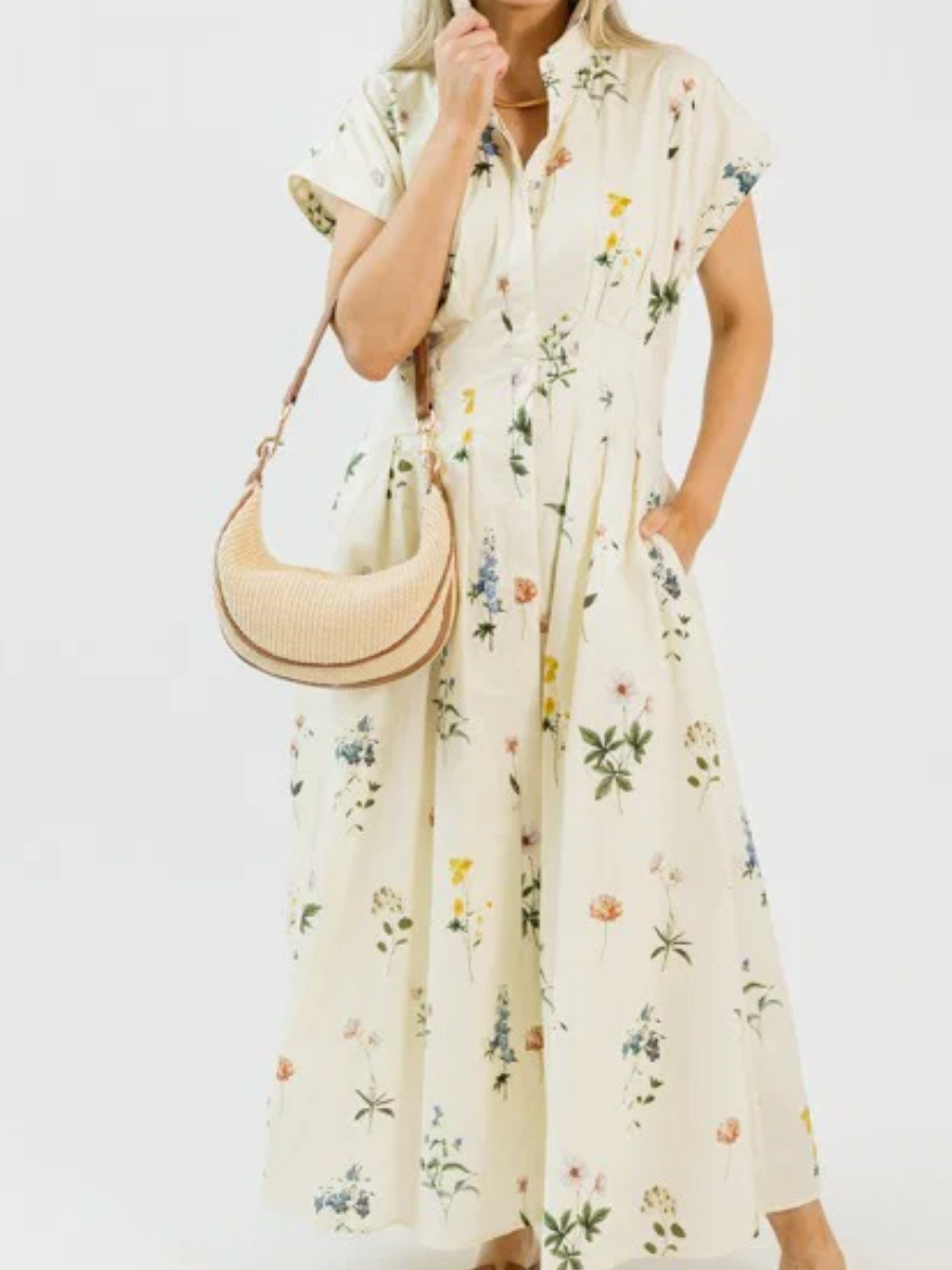 Pleated Floral Midi Dress