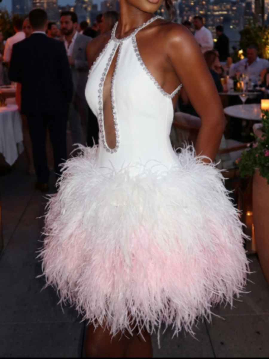 Dazzle Feather Backless Occassion Dress