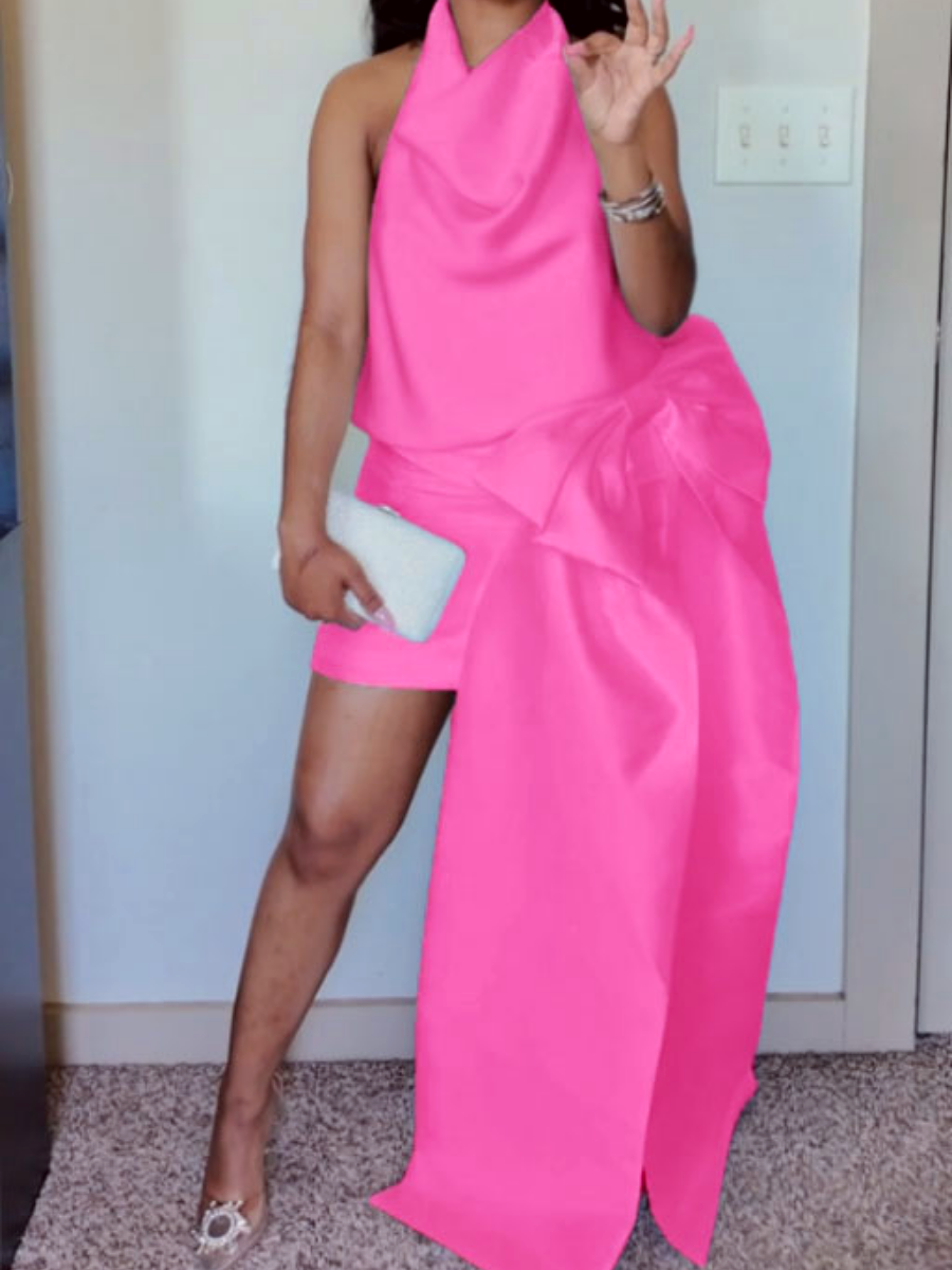 Halter Neck Cowl Top & Bow Skirt Set