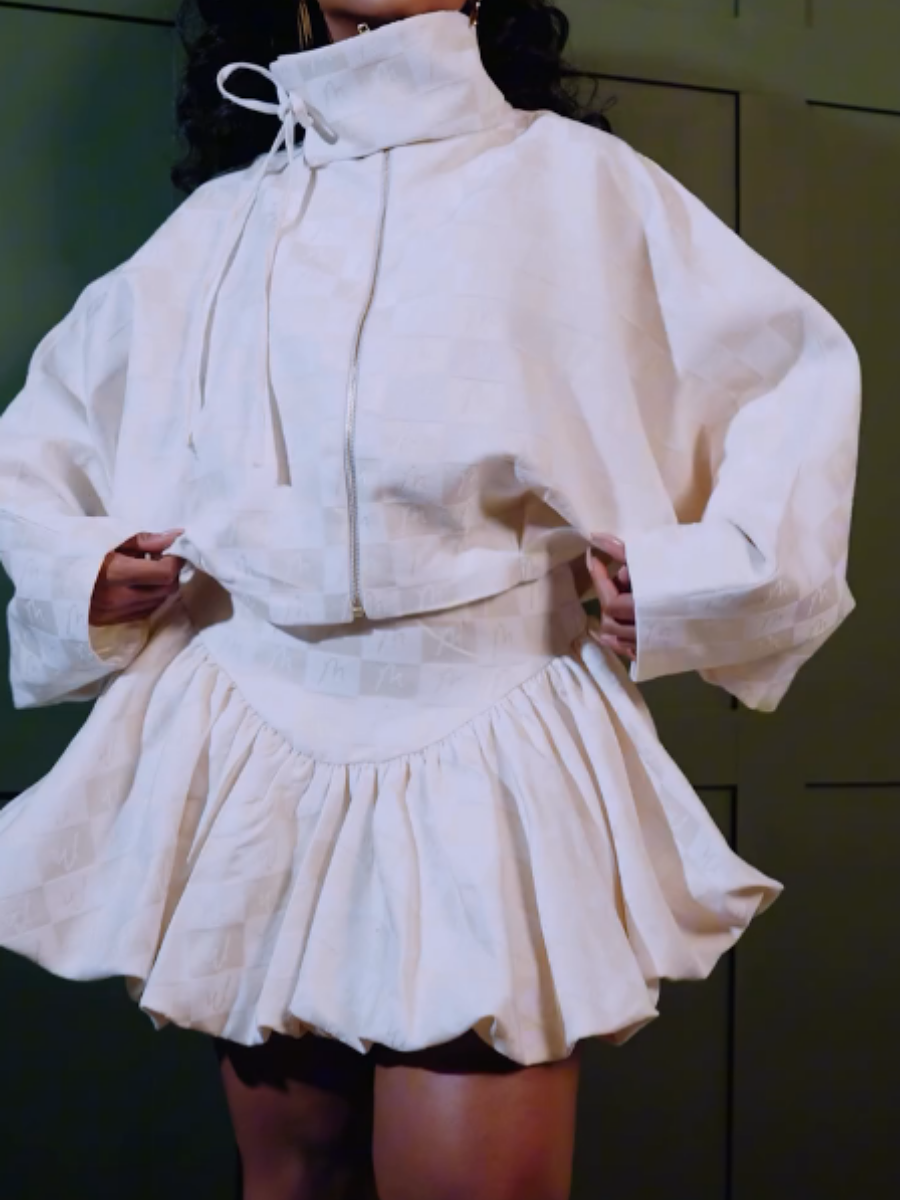 Woven Bubble Jacket Skirt Set