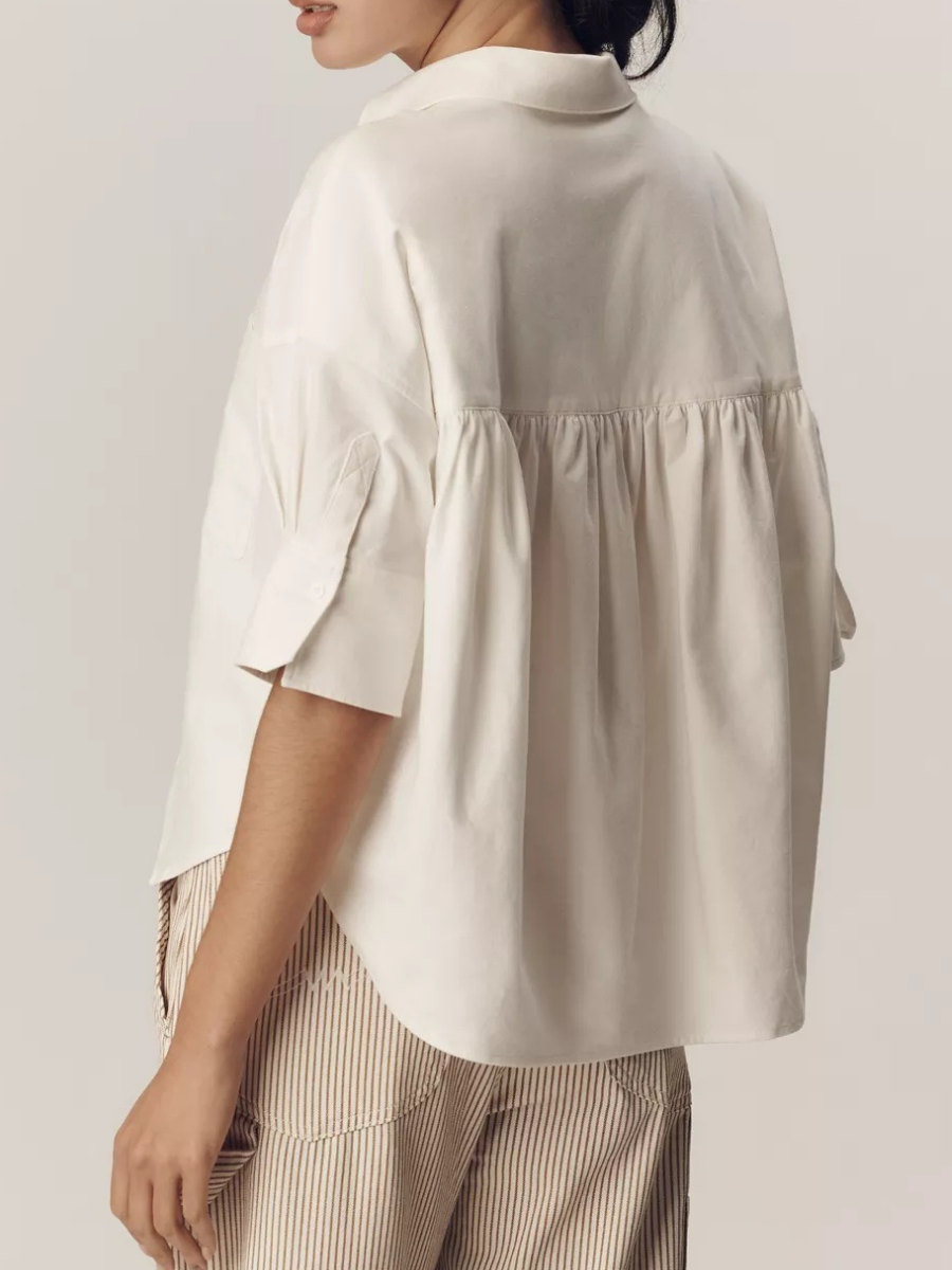 Striped Boxy Fit Elbow Sleeve Shirt