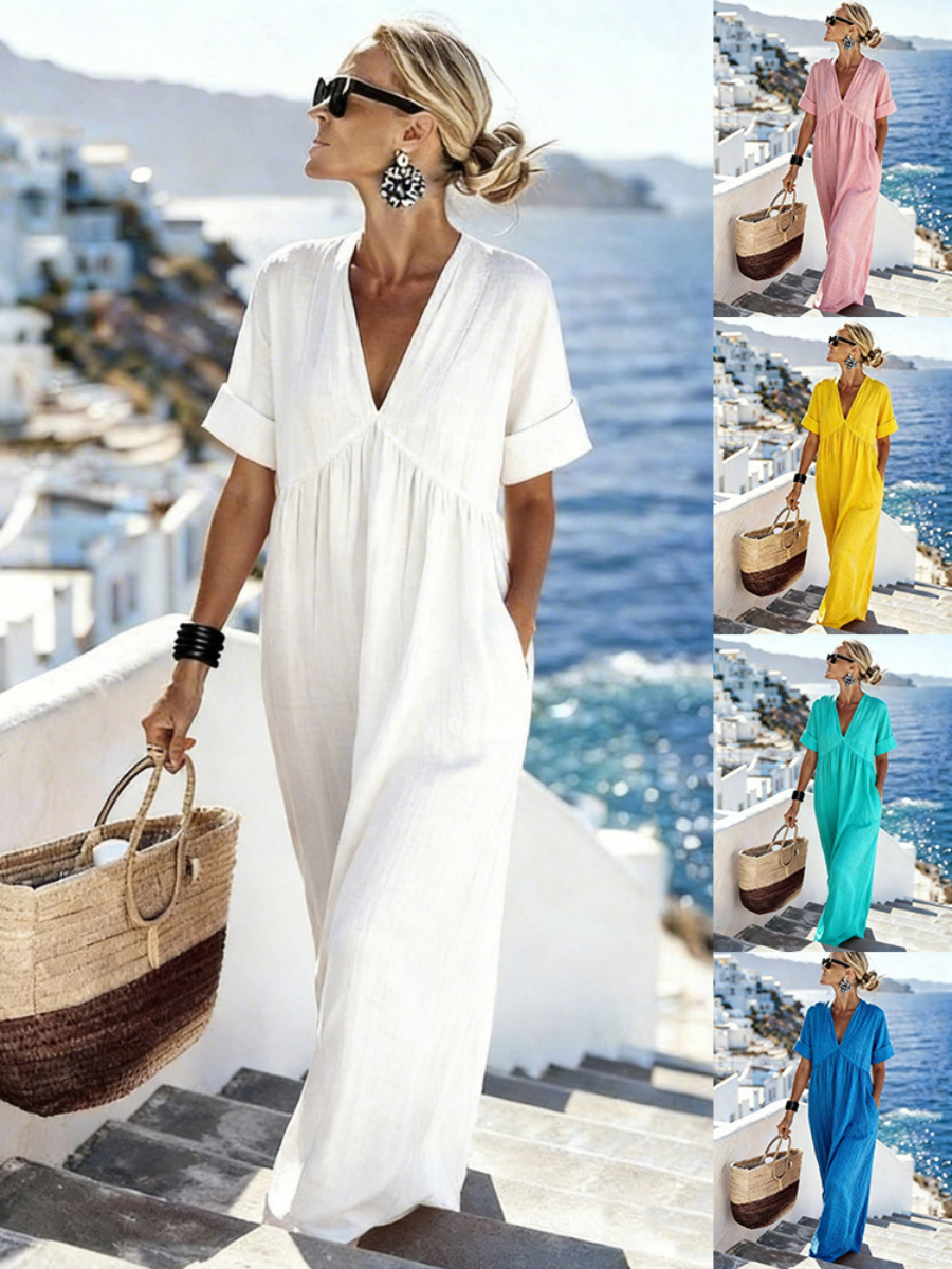 Breezy V-Neck Short-Sleeve Maxi Dress【Back In Stock】