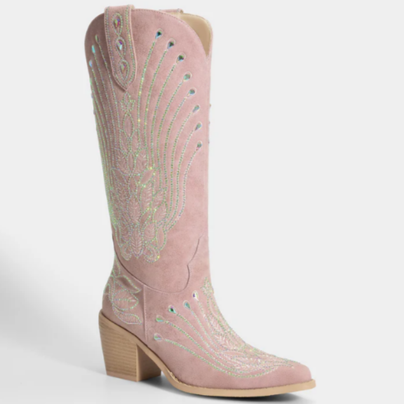Sparkle Embroidered Leaf Cowboy Boots