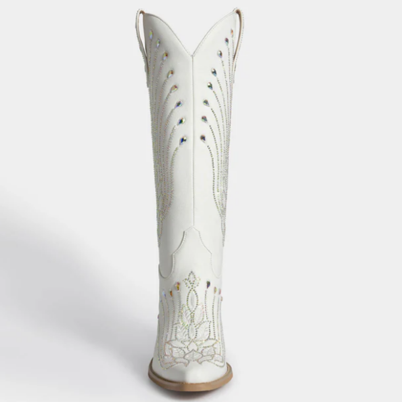 Sparkle Embroidered Leaf Cowboy Boots