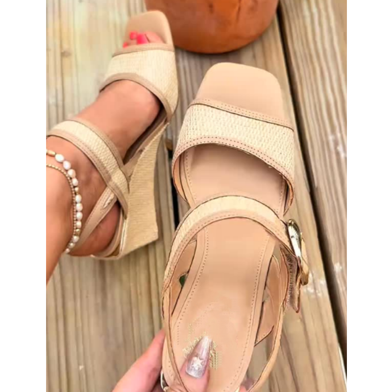 Raffia Slingback Wedge Sandals