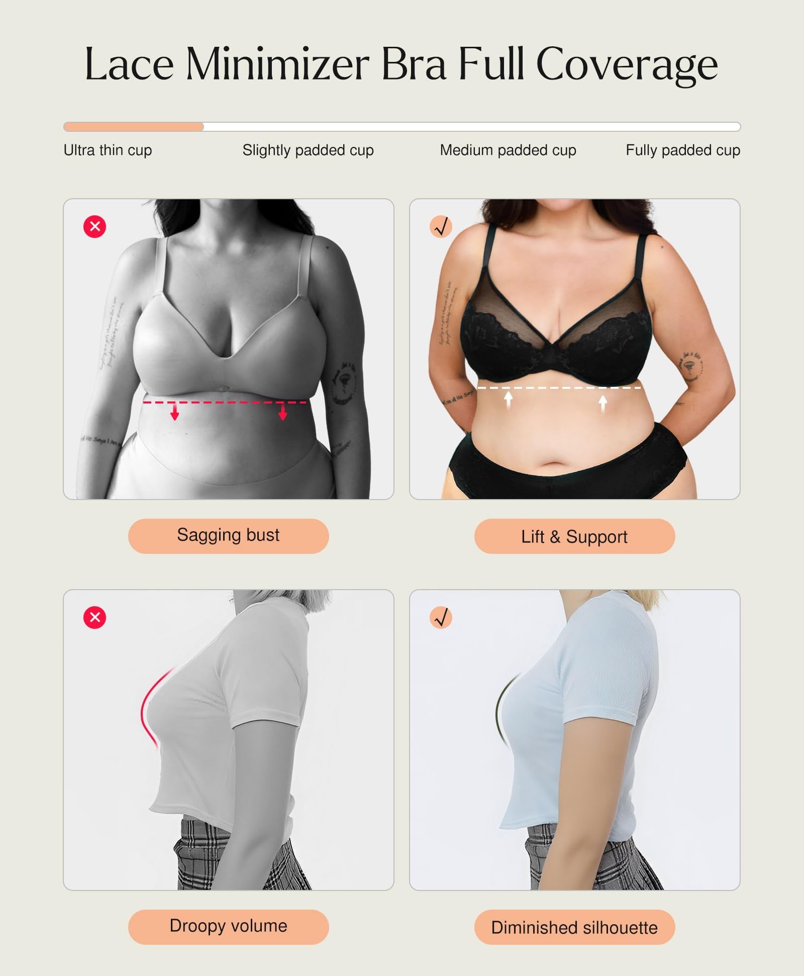 Breezy Lace Underwire Support Gathered Bra In Stock