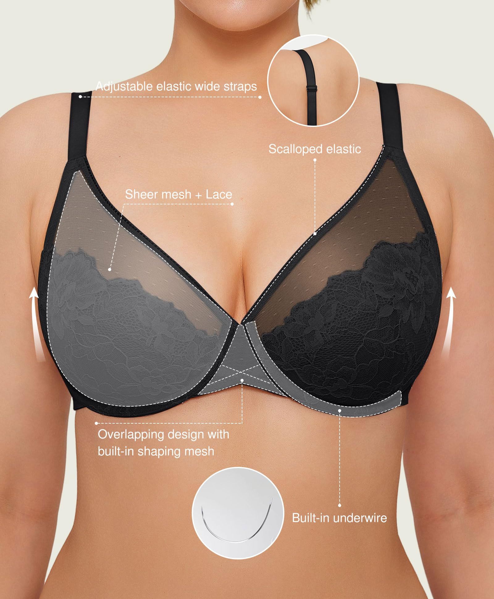Breezy Lace Underwire Support Gathered Bra In Stock